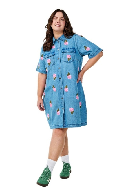 ZIZZI KRÓTKA NIEBIESKA SUKIENKA JEANSOWA KWIATY 043G