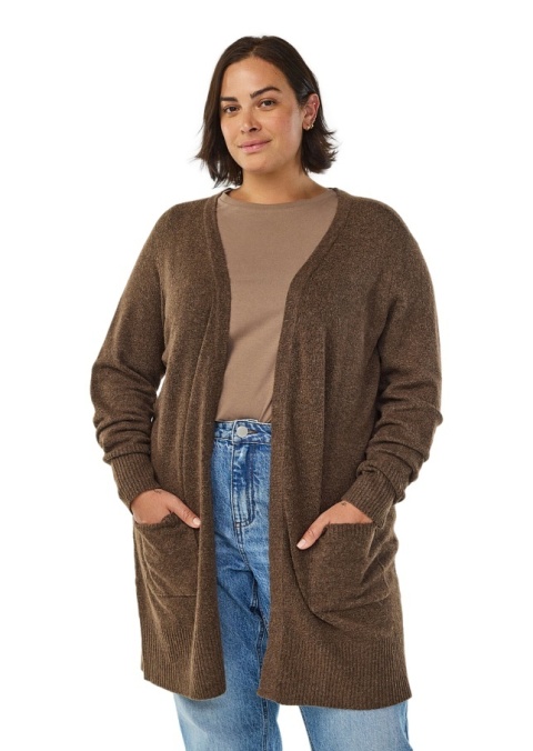 ZIZZI DZIANINOWY BRĄZOWY KARDIGAN KIESZENIE 176B
