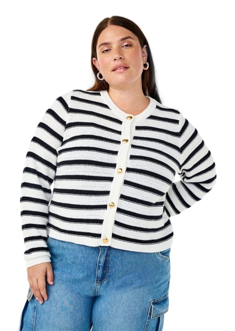 ZIZZI BIAŁY DZIANINOWY SWETEREK KARDIGAN W PASKI 431A