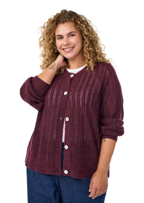 ZIZZI BORDOWY AŻUROWY SWETEREK KARDIGAN GUZIKI 475B