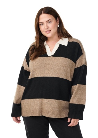 ZIZZI BEŻOWA DZIANINOWA BLUZKA W PASKI KOŁNIERZYK 473H