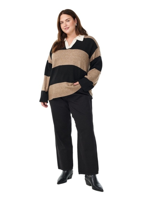 ZIZZI BEŻOWA DZIANINOWA BLUZKA W PASKI KOŁNIERZYK 473H