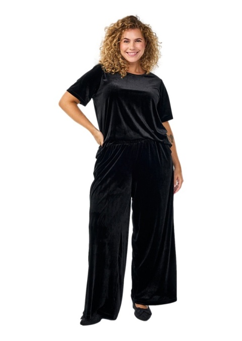 ZIZZI CZARNE SZEROKIE SPODNIE WELUROWE 336D