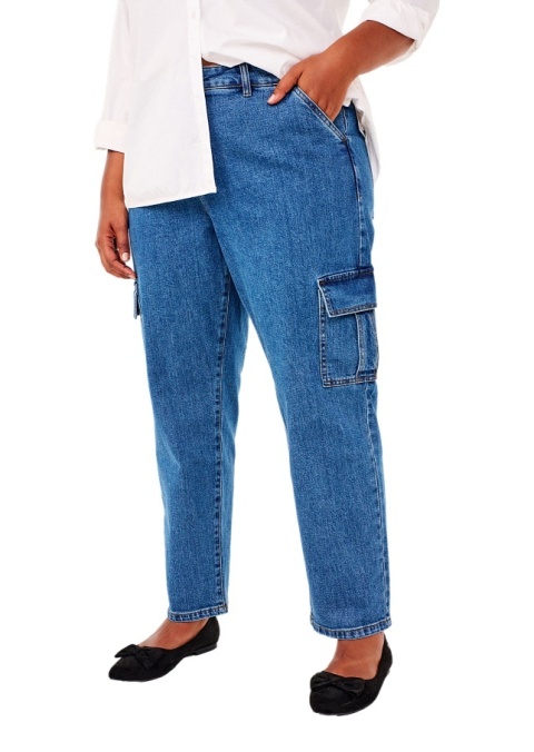 ZIZZI NIEBIESKIE SPODNIE JEANSY CARGO WYSOKI STAN 071G