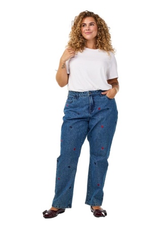 ZIZZI CIEMNONIEBIESKIE PROSTE JEANSY NADRUK SERCA 042O