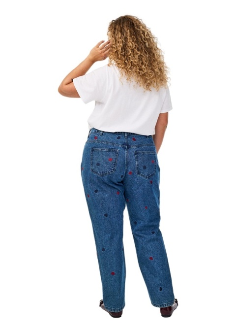 ZIZZI CIEMNONIEBIESKIE PROSTE JEANSY NADRUK SERCA 042O