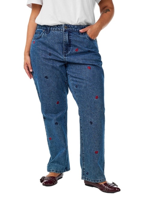 ZIZZI CIEMNONIEBIESKIE PROSTE JEANSY NADRUK SERCA 042O