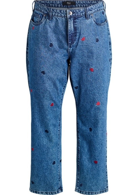 ZIZZI CIEMNONIEBIESKIE PROSTE JEANSY NADRUK SERCA 042O