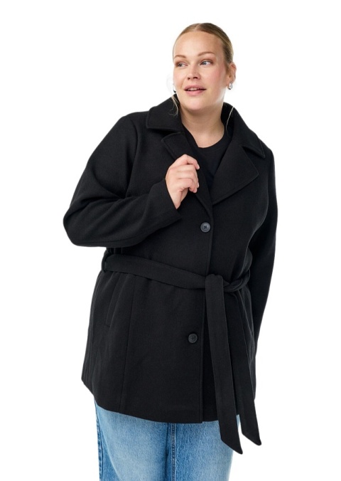 ZIZZI CZARNY KRÓTKI PŁASZCZ WIĄZANIE 465C