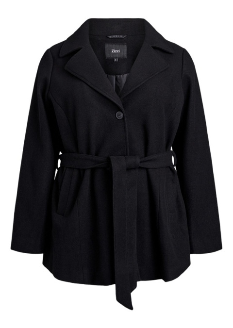 ZIZZI CZARNY KRÓTKI PŁASZCZ WIĄZANIE 465C