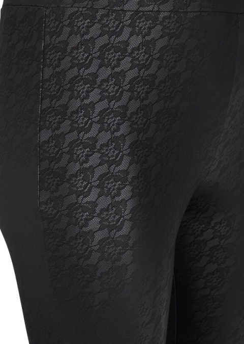 ZIZZI CZARNE SKÓRZANE LEGGINSY WZÓR KORONKA 600A