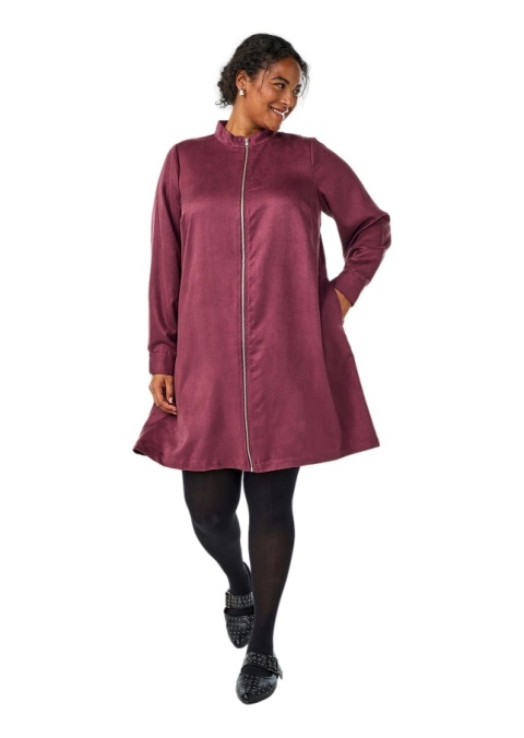 ZIZZI DŁUGA BORDOWA KOSZULA TUNIKA ZAMSZ SUWAK 705A