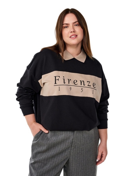 ZIZZI KOMFORTOWA CZARNA BLUZA POLO NADRUK 157A