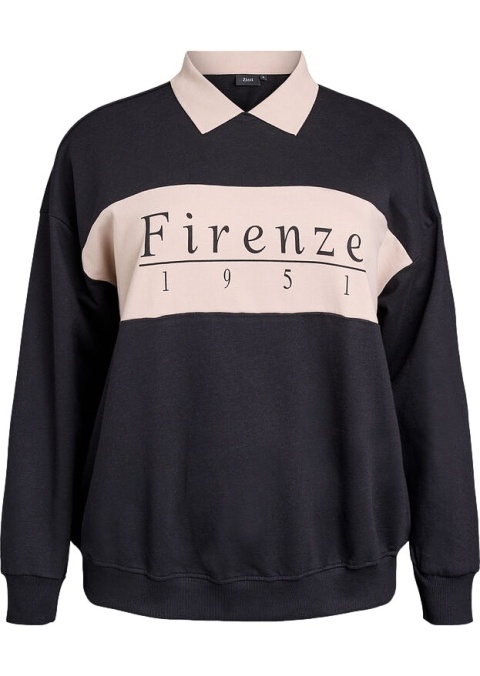 ZIZZI KOMFORTOWA CZARNA BLUZA POLO NADRUK 157A