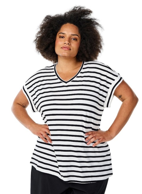 ZIZZI KOSZULKA T-SHIRT BIAŁO CZARNA PASKI 332A