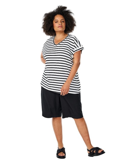 ZIZZI KOSZULKA T-SHIRT BIAŁO CZARNA PASKI 332A