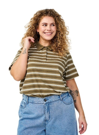 ZIZZI MODNA KOSZULKA BLUZKA POLO KHAKI PASKI 611C