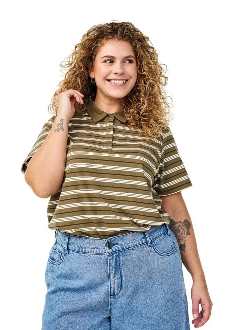 ZIZZI MODNA KOSZULKA BLUZKA POLO KHAKI PASKI 611C