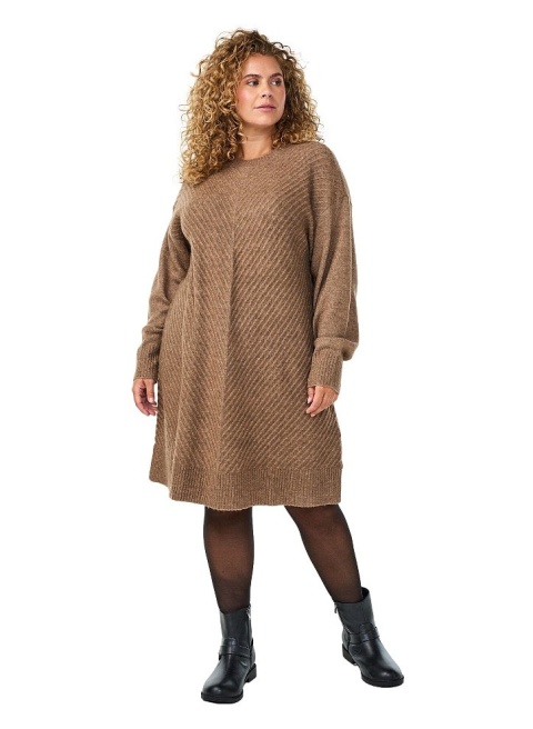 ZIZZI WYGODNA BRĄZOWA SUKIENKA MIDI DZIANINOWA 503B