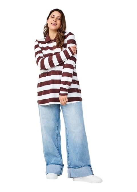 ZIZZI LUŹNA BORDOWA BLUZKA POLO W PASKI 601A