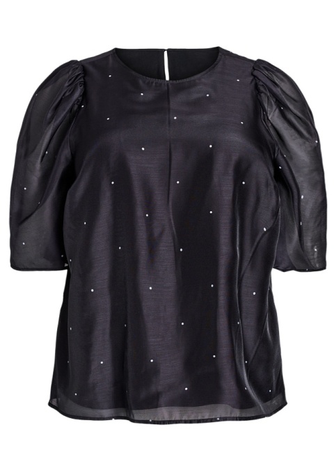 ZIZZI ELEGANCKA CZARNA BLUZKA W KROPKI BUFKI 208B