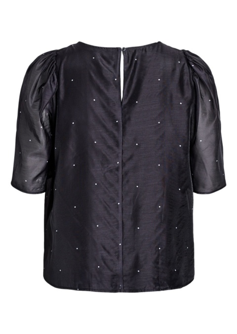 ZIZZI ELEGANCKA CZARNA BLUZKA W KROPKI BUFKI 208B