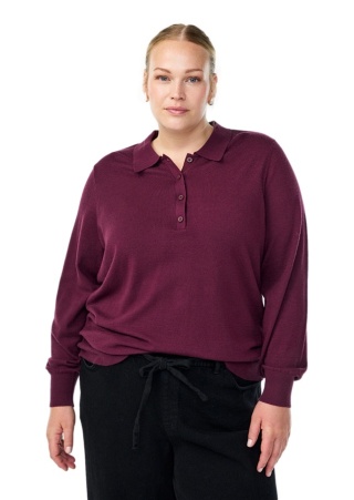 ZIZZI DZIANINOWA BLUZKA SWETER POLO BORDOWA 479B