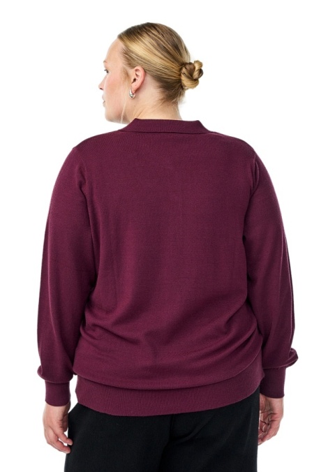 ZIZZI DZIANINOWA BLUZKA SWETER POLO BORDOWA 479B