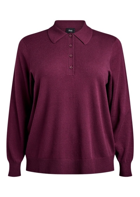 ZIZZI DZIANINOWA BLUZKA SWETER POLO BORDOWA 479B
