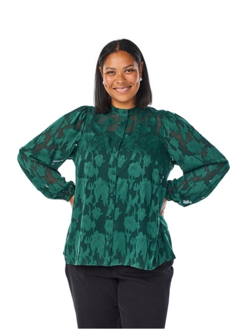 ZIZZI ZIELONA ŻAKARDOWA BLUZKA KOSZULOWA 183B