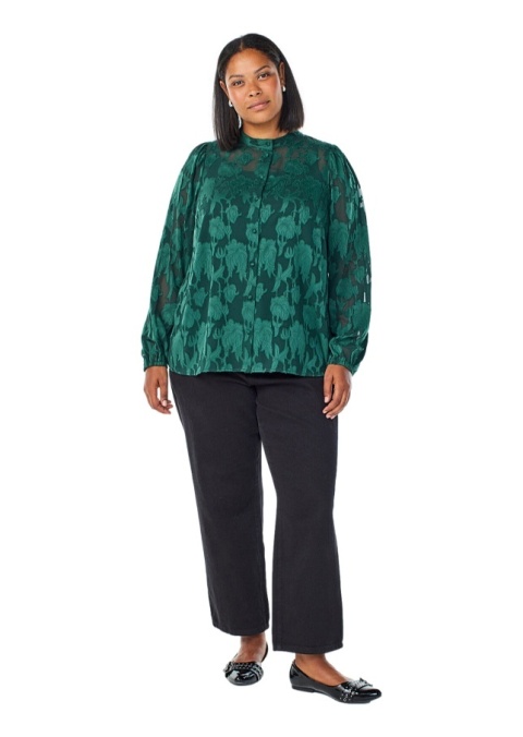 ZIZZI ZIELONA ŻAKARDOWA BLUZKA KOSZULOWA 183B