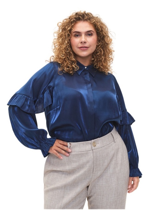 ZIZZI ELEGANCKA NIEBIESKA BLUZKA KOSZULOWA FALBANY 242A