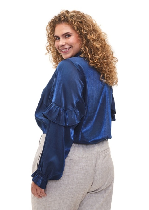 ZIZZI ELEGANCKA NIEBIESKA BLUZKA KOSZULOWA FALBANY 242A