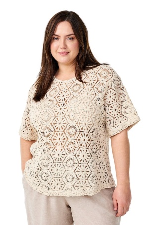 ZIZZI BEŻOWA SZYDEŁKOWA BLUZKA BAWEŁNA 112B