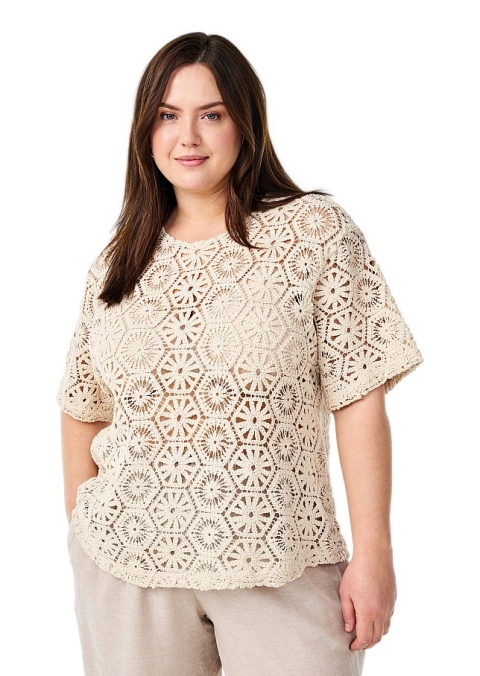 ZIZZI BEŻOWA SZYDEŁKOWA BLUZKA BAWEŁNA 112B