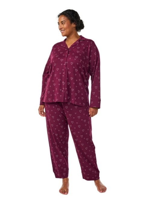 ZIZZI BORDOWA BLUZKA KOSZULA PIŻAMOWA SERCA 098A