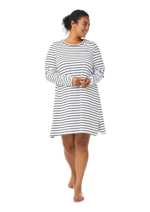 ZIZZI BIAŁA KOSZULA NOCNA W PASKI BAWEŁNA 086C