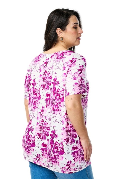 ZIZZI ŚLICZNA BIAŁA BLUZKA FIOLETOWE KWIATY WZÓR 211D