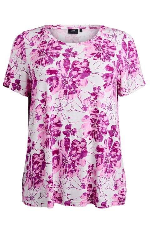 ZIZZI ŚLICZNA BIAŁA BLUZKA FIOLETOWE KWIATY WZÓR 211D