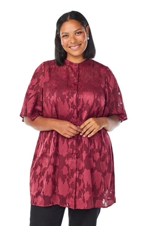 ZIZZI CZERWONA ŻAKARDOWA TUNIKA KOSZULA 183A