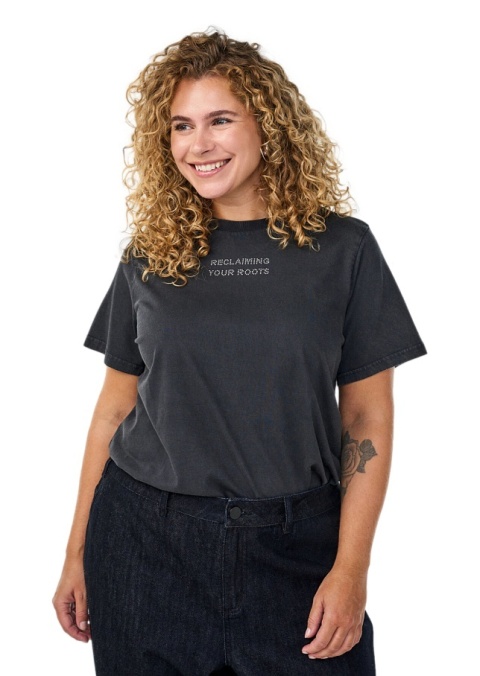 ZIZZI CIEMNOSZARY T-SHIRT DETALE NAPIS 198A