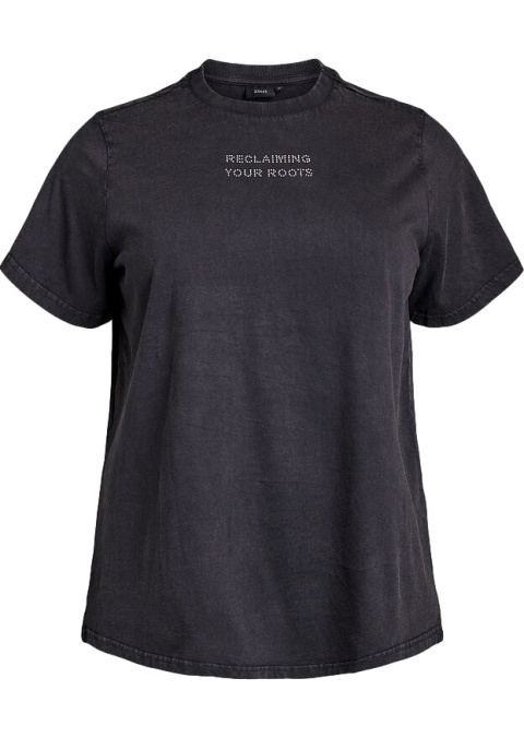 ZIZZI CIEMNOSZARY T-SHIRT DETALE NAPIS 198A
