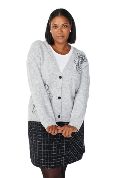 ZIZZI SZARY DZIANINOWY KARDIGAN SWETER HAFT 509C