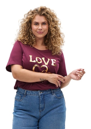 ZIZZI KLASYCZNY BORDOWY T-SHIRT NADRUK 002K