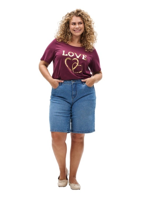 ZIZZI KLASYCZNY BORDOWY T-SHIRT NADRUK 002K