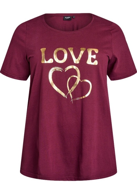 ZIZZI KLASYCZNY BORDOWY T-SHIRT NADRUK 002K
