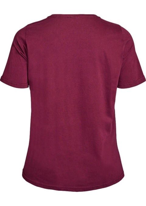 ZIZZI KLASYCZNY BORDOWY T-SHIRT NADRUK 002K
