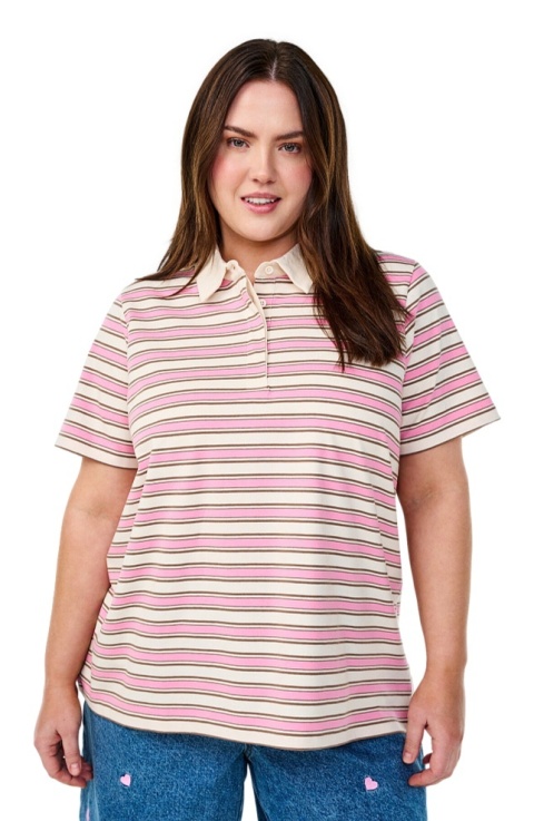 ZIZZI MODNA KOSZULKA BLUZKA POLO RÓŻOWA PASKI 611C