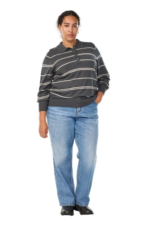 ZIZZI MODNY DZIANINOWY SWETER BLUZKA PASKI ZIELONY 479B