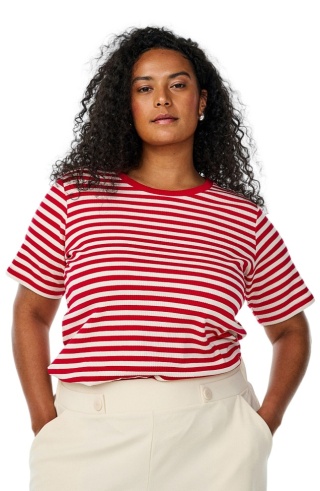 ZIZZI CZERWONY T-SHIRT KOSZULKA BAWEŁNA PASKI 622B